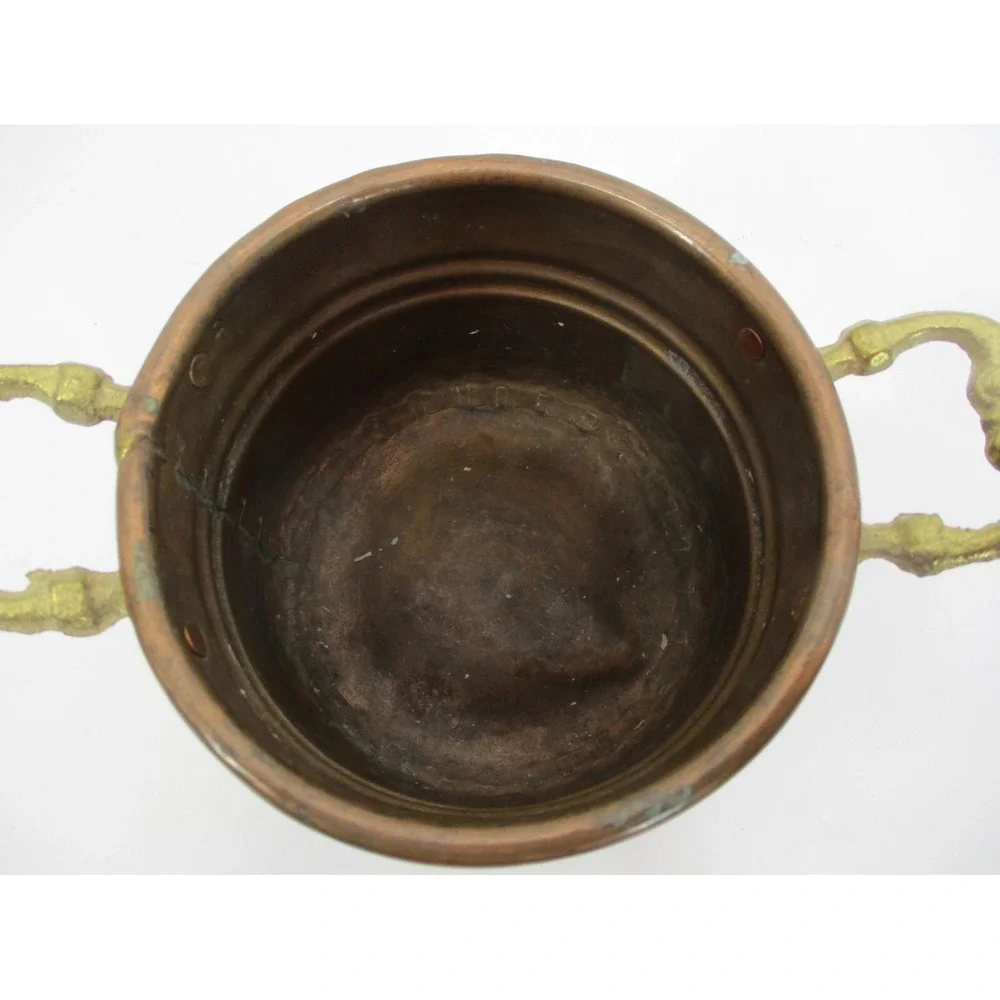 Vtge hammered Copper Dovetail Brass Handle Pot Kitchenware 6 .5